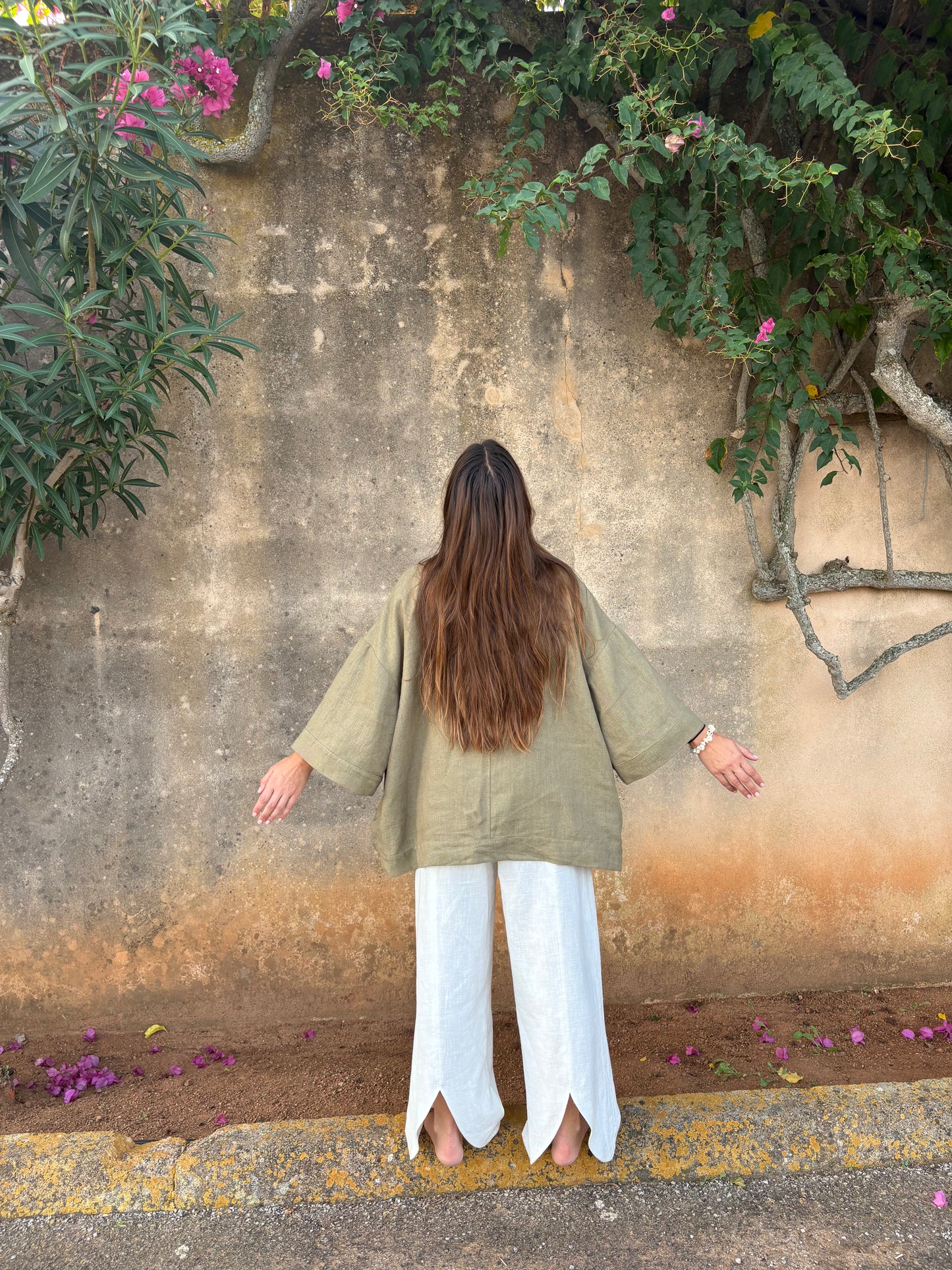 Olive Green Linen Jimono
